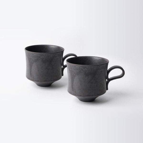 [머그 (컵)] 무광택 (정사각형) 쌍 세트 검은 색 | kyoto-kiyomizu ware | 푸우
