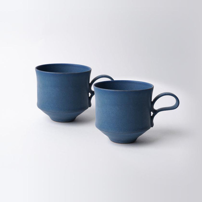 [머그 (컵)] 무광택 (정사각형) 쌍 세트 파란색 | kyoto-kiyomizu ware | 푸우