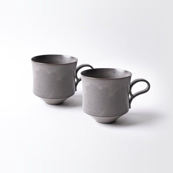[머그 (컵)] 무광택 (정사각형) 쌍 세트 그레이 | kyoto-kiyomizu ware | 푸우