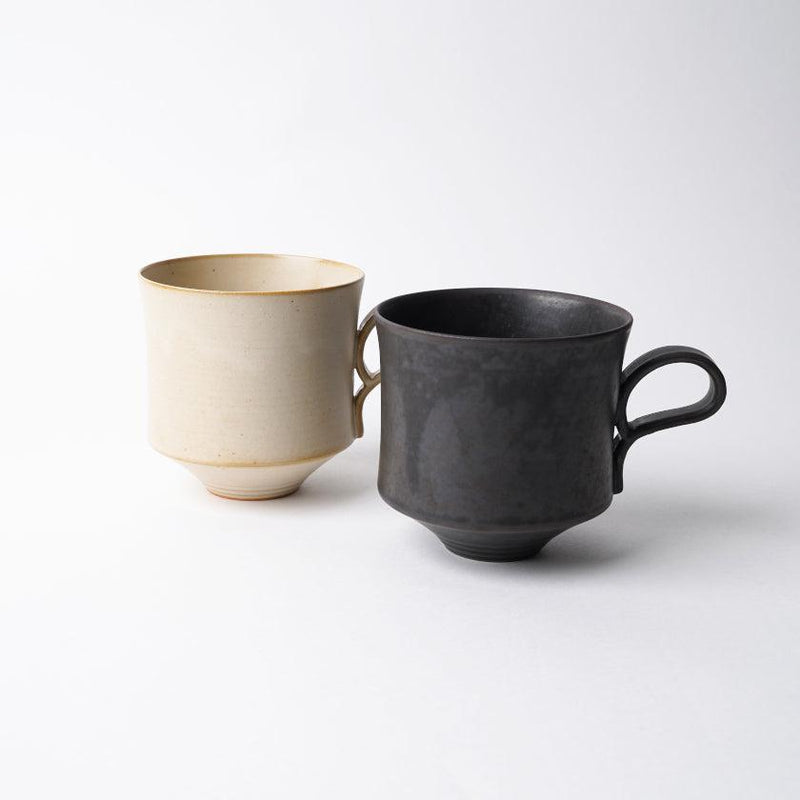 [머그 (컵)] 무광택 (정사각형) 쌍 세트 흑백 | kyoto-kiyomizu ware | 푸우