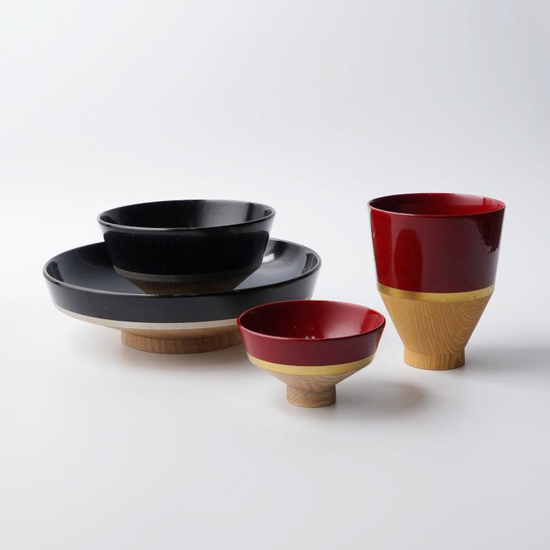 [DISH SET] KOROMO 4-PIECE SET (PLATE, BOWL, SAKE CUP, CUP) | LACQUERWARE | ISUKE