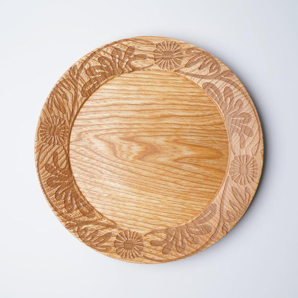 [큰 접시 (플래터)] Rimmed Dish- 꽃 | 인쇄 및 Kyo-Yuzen 조각 | 산사이 스튜디오