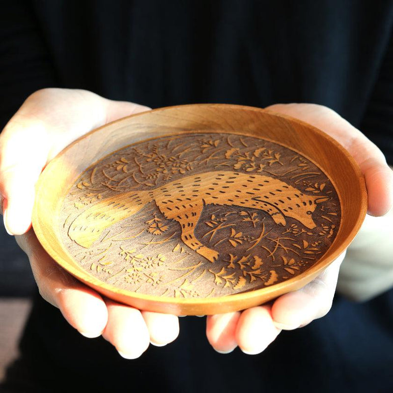 [작은 접시] 여우와 가을 잔디 | 인쇄 및 Kyo-Yuzen 조각 | 산사이 스튜디오