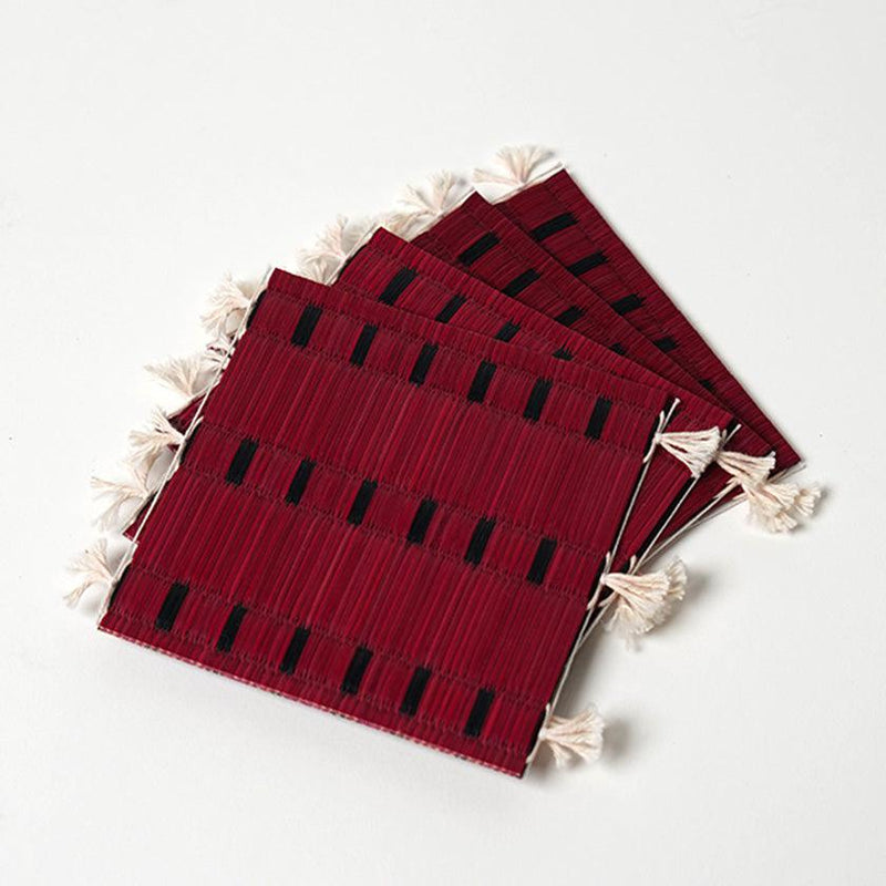 [Set Mat] 4 Coasters (สีแดง) & 2 Place Mats (สีดำ) | Tatami | Tatamiya Tatsuzo