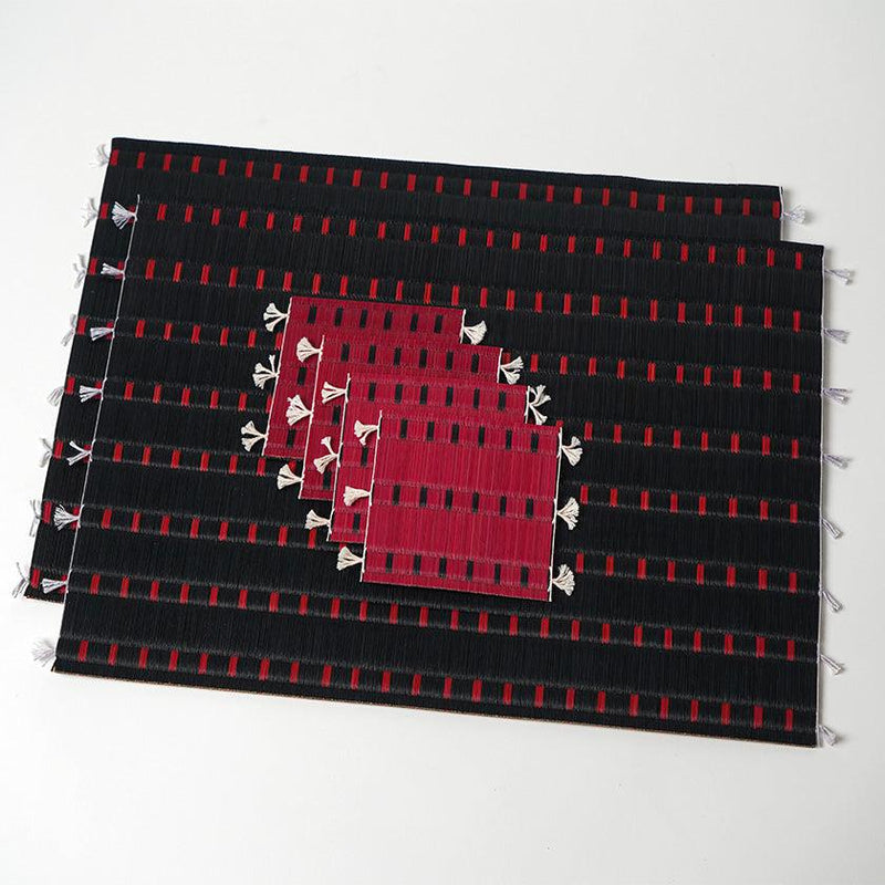 [Set Mat] 4 Coasters (สีแดง) & 2 Place Mats (สีดำ) | Tatami | Tatamiya Tatsuzo