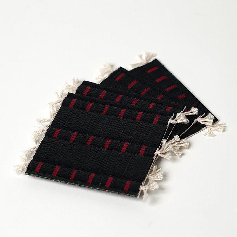 [墊子套] 4個杯墊（黑色）和2個位置墊（紅色）| tatami | Tatamiya Tatsuzo