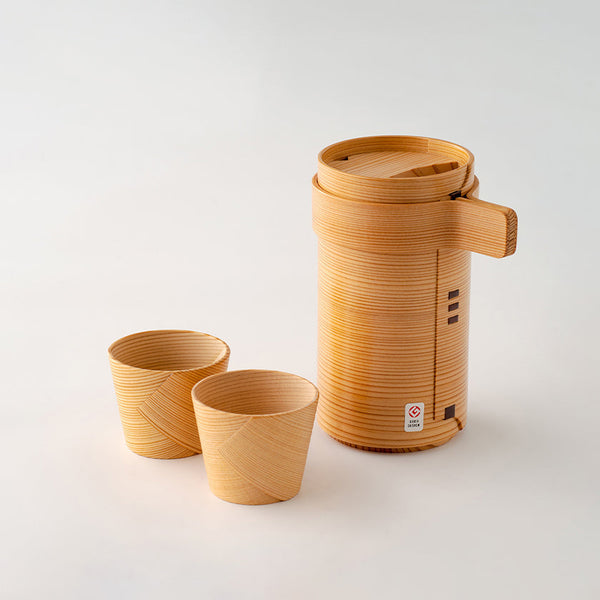 [Sake Bottle & Cup Set] ชุด 3 ชิ้น (ขวดสำหรับ 360ml) | Odate Magewappa | Kurikyu
