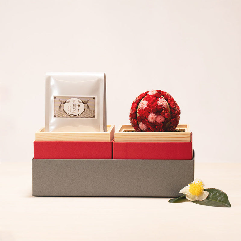 [ชุดของขวัญ] Mari และ Sencha ของ Chawaka Set Red Plum | ชา UJI และการออกแบบดอกไม้ | Chawaka Kyoto Uji