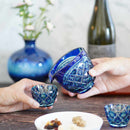 [SAKE BOTTLE] DOUBLE-COVERED KATAKUCHI (GREEN-LAPIS LAZULI) IN A PAULOWNIA BOX | SATUMA VIDRO | SATSUMA CUT GLASS