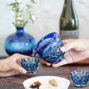 [SAKE CUP] DOUBLE-COVERED MINI OCHOKO (GREEN-LAPIS LAZULI) IN A PAULOWNIA BOX | SATUMA VIDRO | SATSUMA CUT GLASS