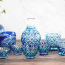 [GLASS] DOUBLE-COVERED LATTICE OLD GLASS (GREEN-LAPIS LAZULI) IN A PAULOWNIA BOX | SATUMA VIDRO | SATSUMA CUT GLASS