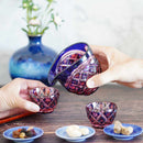 [ขวดสาเก] ชุด Katakuchi และ Mini-Ochoko 2 ชิ้น (Mini-Ochoko 2 ชิ้น (Gold Red-Lapis Lazuli) ในกล่อง Paulownia | Satuma Vidro | Satsuma Cut Glass