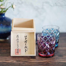 [GLASS] DOUBLE-COVERED LATTICE OLD GLASS (GOLD RED-LAPIS LAZULI) IN A PAULOWNIA BOX | SATUMA VIDRO | SATSUMA CUT GLASS