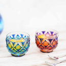 [ขวดสาเก] ชุด Katakuchi และ Mini-Ochoko 2 ชิ้น (Mini-Ochoko 2 ชิ้น (Gold Red-Lapis Lazuli) ในกล่อง Paulownia | Satuma Vidro | Satsuma Cut Glass