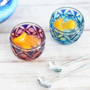 [ขวดสาเก] ชุด Katakuchi และ Mini-Ochoko 2 ชิ้น (Mini-Ochoko 2 ชิ้น (Gold Red-Lapis Lazuli) ในกล่อง Paulownia | Satuma Vidro | Satsuma Cut Glass