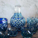 [SAKE CUP] DOUBLE-COVERED MINI OCHOKO (GREEN-LAPIS LAZULI) IN A PAULOWNIA BOX | SATUMA VIDRO | SATSUMA CUT GLASS