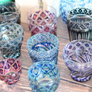 [SAKE CUP] DOUBLE-COVERED MINI OCHOKO (GOLD RED-LAPIS LAZULI) IN A PAULOWNIA BOX | SATUMA VIDRO | SATSUMA CUT GLASS