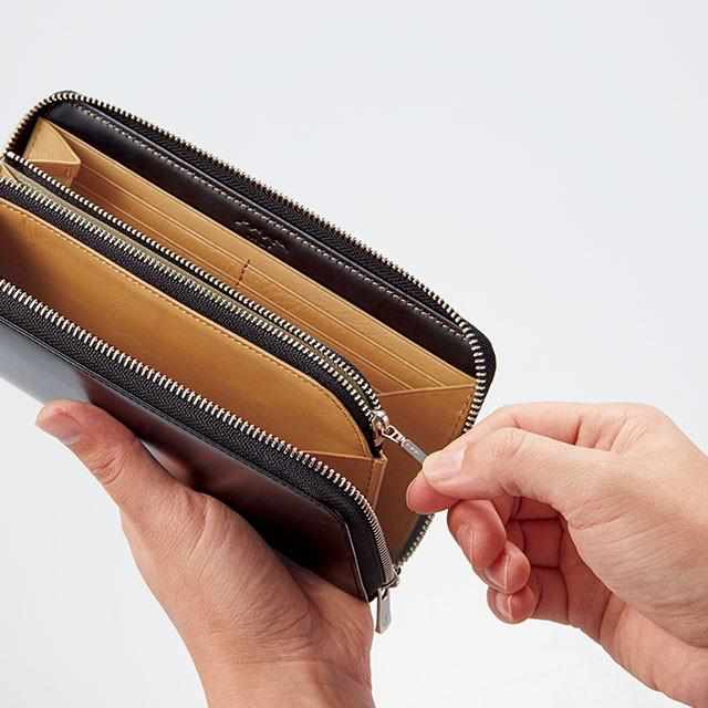 [กระเป๋าเงิน / กระเป๋า] Smart Round Zipper Wallet (Gunjou) | เครื่องหนัง satori