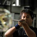 [GLASS] DOUBLE-COVERED LATTICE OLD GLASS (GREEN-LAPIS LAZULI) IN A PAULOWNIA BOX | SATUMA VIDRO | SATSUMA CUT GLASS