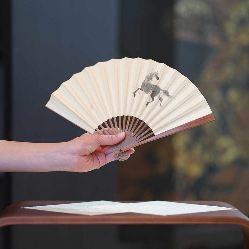 [มือแฟน] ม้าของผู้หญิงเขม่าและไม้ไผ่ | Fankindo Fukatsu Hand Fan | เอโดะพับพัดลม