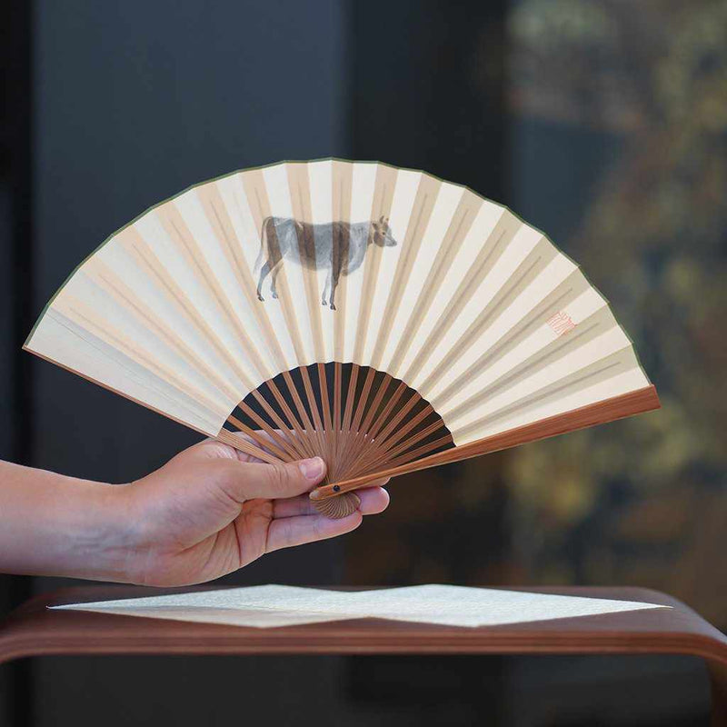 [พัดลมมือ] พัดลมพับจักรราศีของผู้ชาย Ox Honso Bamboo | Fankindo Fukatsu Hand Fan | เอโดะพับพัดลม
