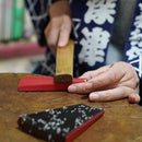 [HAND FAN] WOMAN'S DRAWING PICTURE FLOWER BLUE PEACH BLACK PAINT | UNKINDO FUKATSU HAND FAN | EDO FOLDING FANS