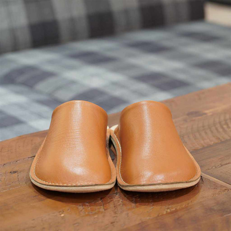 [SLIPPERS] GENUINE LEATHER (CAMEL) | LEATHER PROCESSING