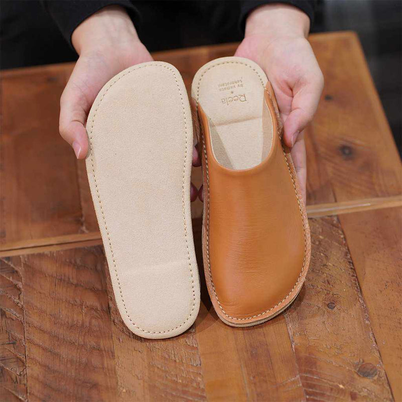 [SLIPPERS] GENUINE LEATHER (CAMEL) | LEATHER PROCESSING