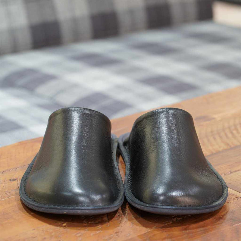 [拖鞋]瑞拉真皮光面房Sabo（黑色）|皮革加工