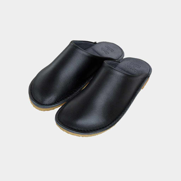【拖鞋】Reela正版皮革光滑花园萨博（黑色）|皮革加工